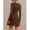 MEROKEETY Womens Lace Long Sleeve Fall Cocktail Wedding Guest Mini Dress(Coffee)