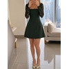 MEROKEETY Womens Lace Long Sleeve Fall Cocktail Wedding Guest Mini Dress(Dark Green)