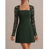 MEROKEETY Womens Lace Long Sleeve Fall Cocktail Wedding Guest Mini Dress(Dark Green)