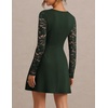 MEROKEETY Womens Lace Long Sleeve Fall Cocktail Wedding Guest Mini Dress(Dark Green)