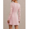 MEROKEETY Womens Lace Long Sleeve Fall Cocktail Wedding Guest Mini Dress(Light Pink)