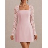 MEROKEETY Womens Lace Long Sleeve Fall Cocktail Wedding Guest Mini Dress(Light Pink)