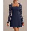 MEROKEETY Womens Lace Long Sleeve Fall Cocktail Wedding Guest Mini Dress(Navy)