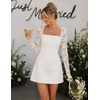 MEROKEETY Womens Lace Long Sleeve Fall Cocktail Wedding Guest Mini Dress(White)