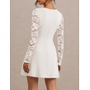 MEROKEETY Womens Lace Long Sleeve Fall Cocktail Wedding Guest Mini Dress(White)