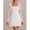MEROKEETY Womens Lace Long Sleeve Fall Cocktail Wedding Guest Mini Dress(White)