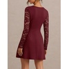 MEROKEETY Womens Lace Long Sleeve Fall Cocktail Wedding Guest Mini Dress(Wine)