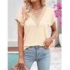 MEROKEETY Womens Summer Boho Cap Sleeve Lace Trim V Neck Tops(Apricot)