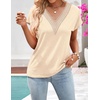 MEROKEETY Womens Summer Boho Cap Sleeve Lace Trim V Neck Tops(Apricot)