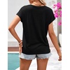 MEROKEETY Womens Summer Boho Cap Sleeve Lace Trim V Neck Tops(Black)