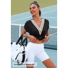 MEROKEETY Womens Summer Boho Cap Sleeve Lace Trim V Neck Tops(Black)