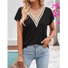 MEROKEETY Womens Summer Boho Cap Sleeve Lace Trim V Neck Tops(Black)