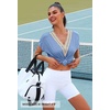 MEROKEETY Womens Summer Boho Cap Sleeve Lace Trim V Neck Tops(Blue)
