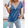 MEROKEETY Womens Summer Boho Cap Sleeve Lace Trim V Neck Tops(Darkblue)