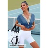 MEROKEETY Womens Summer Boho Cap Sleeve Lace Trim V Neck Tops(Darkblue)