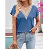MEROKEETY Womens Summer Boho Cap Sleeve Lace Trim V Neck Tops(Darkblue)