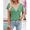 MEROKEETY Womens Summer Boho Cap Sleeve Lace Trim V Neck Tops(Green)