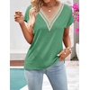 MEROKEETY Womens Summer Boho Cap Sleeve Lace Trim V Neck Tops(Green)