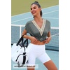 MEROKEETY Womens Summer Boho Cap Sleeve Lace Trim V Neck Tops(Grey)