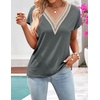 MEROKEETY Womens Summer Boho Cap Sleeve Lace Trim V Neck Tops(Grey)