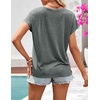 MEROKEETY Womens Summer Boho Cap Sleeve Lace Trim V Neck Tops(Grey)