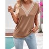 MEROKEETY Womens Summer Boho Cap Sleeve Lace Trim V Neck Tops(Khaki)