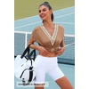 MEROKEETY Womens Summer Boho Cap Sleeve Lace Trim V Neck Tops(Khaki)