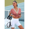 MEROKEETY Womens Summer Boho Cap Sleeve Lace Trim V Neck Tops(Pink)