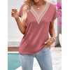 MEROKEETY Womens Summer Boho Cap Sleeve Lace Trim V Neck Tops(Pink)