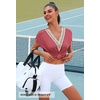 MEROKEETY Womens Summer Boho Cap Sleeve Lace Trim V Neck Tops(Watermelon)