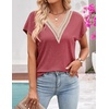 MEROKEETY Womens Summer Boho Cap Sleeve Lace Trim V Neck Tops(Watermelon)