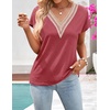 MEROKEETY Womens Summer Boho Cap Sleeve Lace Trim V Neck Tops(Watermelon)