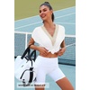 MEROKEETY Womens Summer Boho Cap Sleeve Lace Trim V Neck Tops(White)