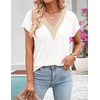 MEROKEETY Womens Summer Boho Cap Sleeve Lace Trim V Neck Tops(White)