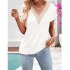 MEROKEETY Womens Summer Boho Cap Sleeve Lace Trim V Neck Tops(White)