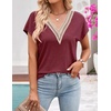 MEROKEETY Womens Summer Boho Cap Sleeve Lace Trim V Neck Tops(Wine)