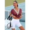 MEROKEETY Womens Summer Boho Cap Sleeve Lace Trim V Neck Tops(Wine)