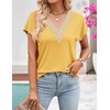 MEROKEETY Womens Summer Boho Cap Sleeve Lace Trim V Neck Tops(Yellow)