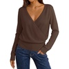 MEROKEETY 2026 Fall V Neck Wrap Sweaters for Women Knit Tops(Brown)