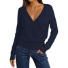 MEROKEETY 2026 Fall V Neck Wrap Sweaters for Women Knit Tops(Navyblue)