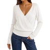 MEROKEETY 2026 Fall V Neck Wrap Sweaters for Women Knit Tops(White)