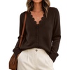 MEROKEETY Women’s Fall Lace V Neck Button Up Cardigan Sweaters Trendy Work(Coffee)