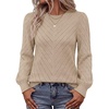 MEROKEETY Womens Fall Lightweight Sweater Long Sleeve Eyelet Pullover Tops(Apricot)