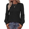 MEROKEETY Womens Fall Lightweight Sweater Long Sleeve Eyelet Pullover Tops(Black)
