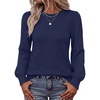 MEROKEETY Womens Fall Lightweight Sweater Long Sleeve Eyelet Pullover Tops(Navy)