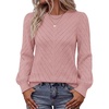 MEROKEETY Womens Fall Lightweight Sweater Long Sleeve Eyelet Pullover Tops(Pink)