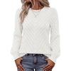 MEROKEETY Womens Fall Lightweight Sweater Long Sleeve Eyelet Pullover Tops(White)