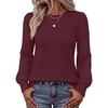 MEROKEETY Womens Fall Lightweight Sweater Long Sleeve Eyelet Pullover Tops(Wine)