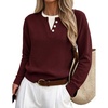 MEROKEETY Womens Fall Oversized Pullover Sweater Layered Neck Henley Tops(Burgundy)