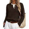 MEROKEETY Womens Fall Oversized Pullover Sweater Layered Neck Henley Tops(Coffee)